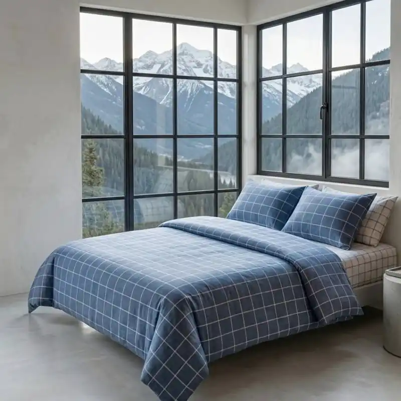 Lenzuola piazza e mezza in cotone Quadri Avio | Design Minimal Chic