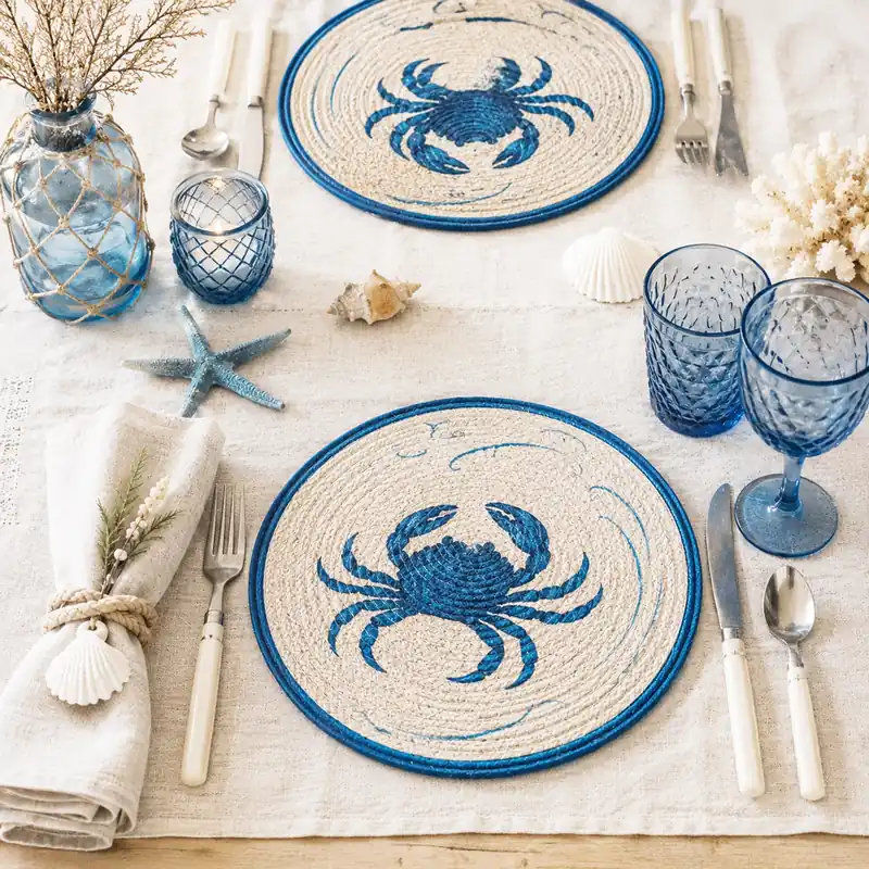 Sottopiatto Blue Crab Rotondo Ø36 cm | Fantasia Mare Vintage in cordura