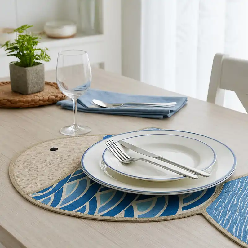 Tovaglietta sagomata in cotone fantasia marina Blue Fish 33x48 cm