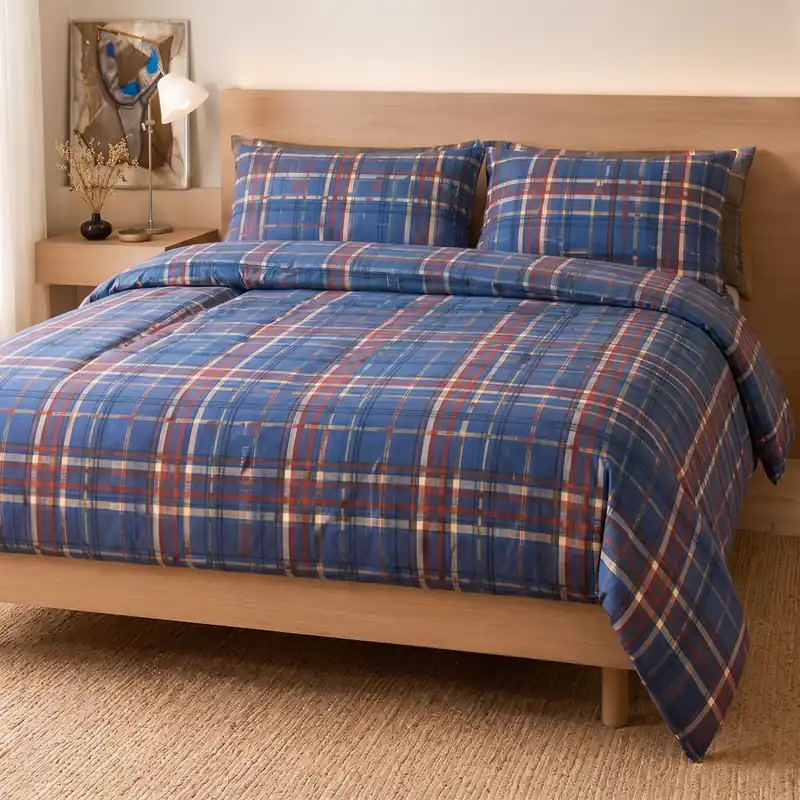 Copripiumone matrimoniale Bassetti Kilt B2 scozzese turchese