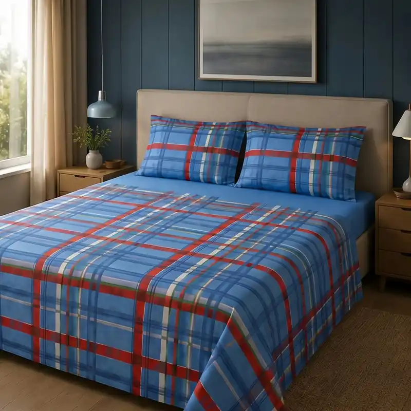 Bassetti Kilt B2 | Completo Lenzuola Matrimoniale Scozzese turchese