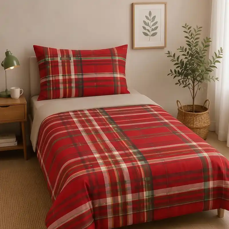 Completo lenzuola in cotone Bassetti Kilt R1 rosso Piazza e Mezza