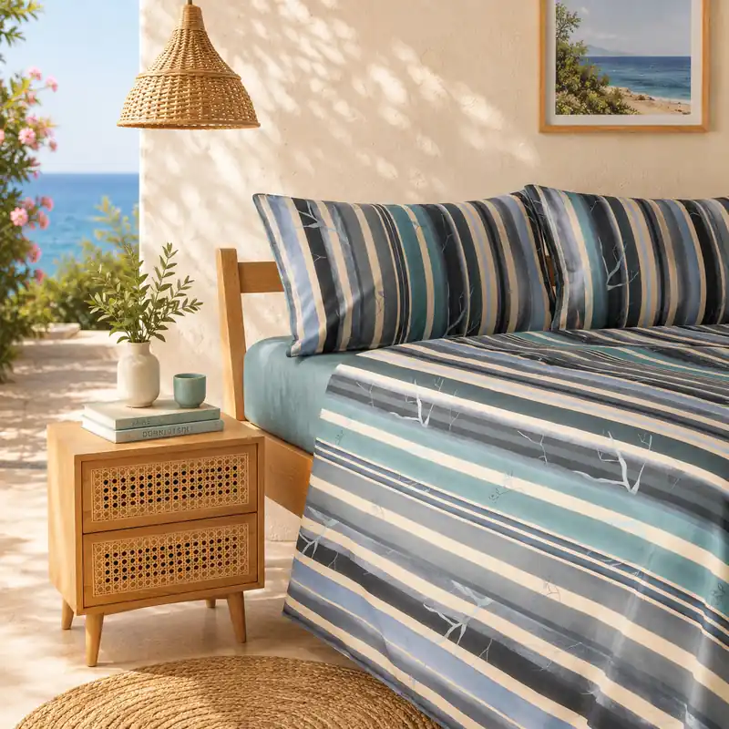 BASSETTI | Lenzuola Matrimoniali Grove B2 blu 100% cotone