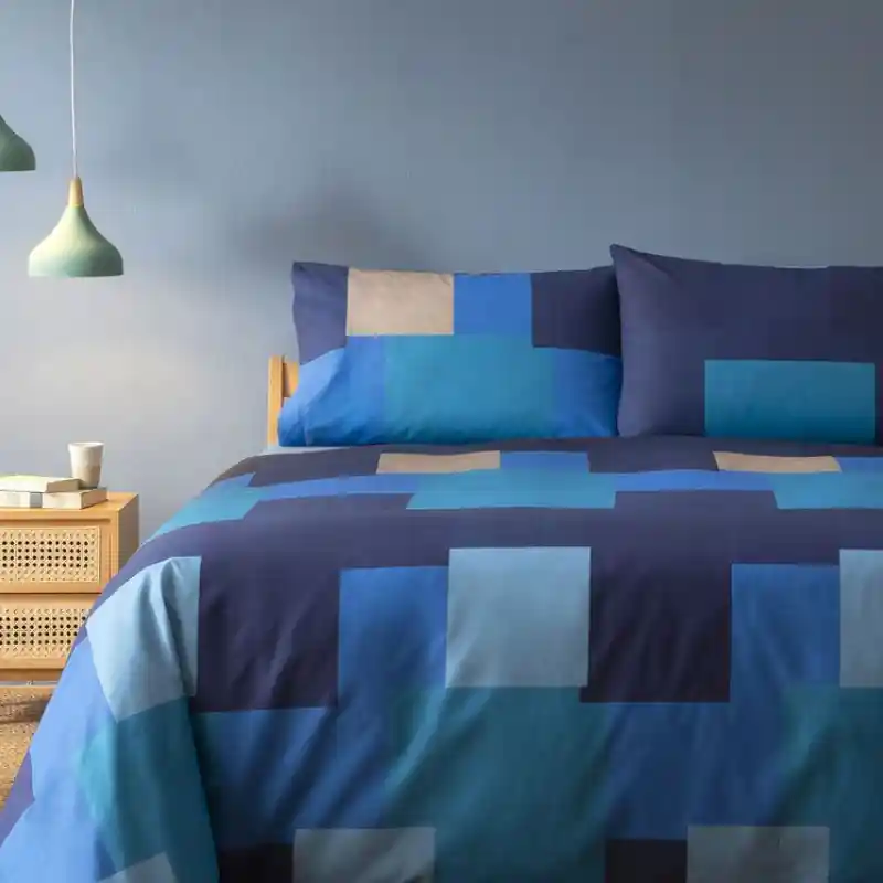 BASSETTI | Completo copripiumone Brick Wall B1 blu piazza e mezza