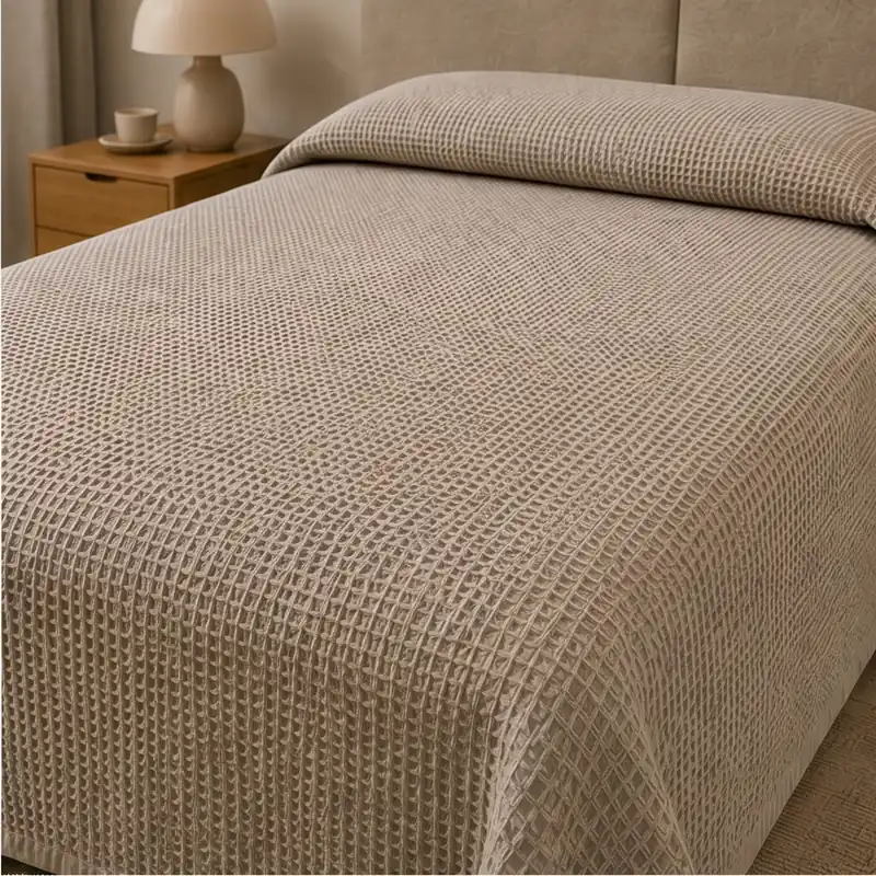 Copriletto tortora a Nido d'Ape per Letto matrimoniale 100% cotone