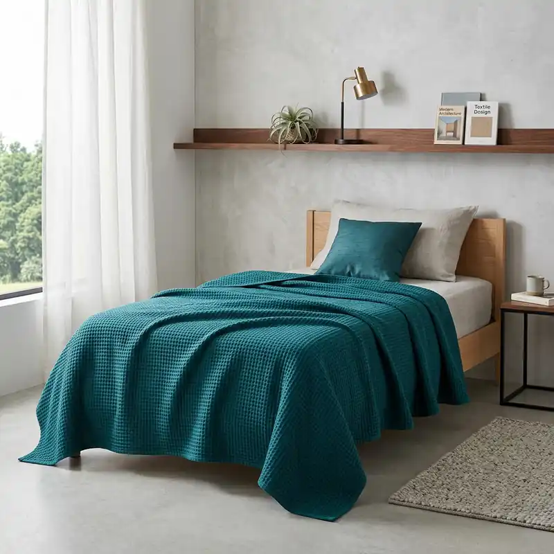 Copriletto 170x260 cm Singolo Nido d'Ape Petrolio 100% cotone