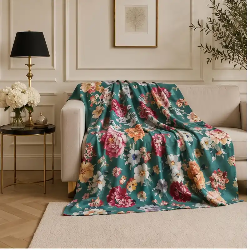 Telo Arredo multiuso in cotone 250x280 cm HALLIS floreale petrolio
