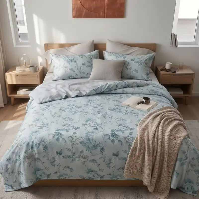 Copriletto Estivo ERICA matrimoniale 260x260 cm a fiori azzurro