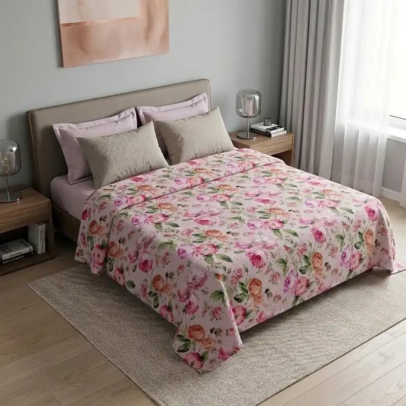 Copriletto Jacquard Floreale Matrimoniale a fiori rosa
