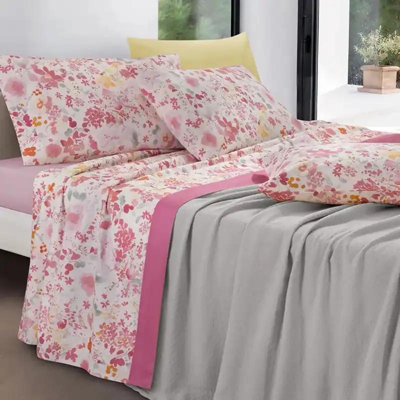 GABEL | Lenzuola in cotone matrimoniali completo MAIORI floreale rosa