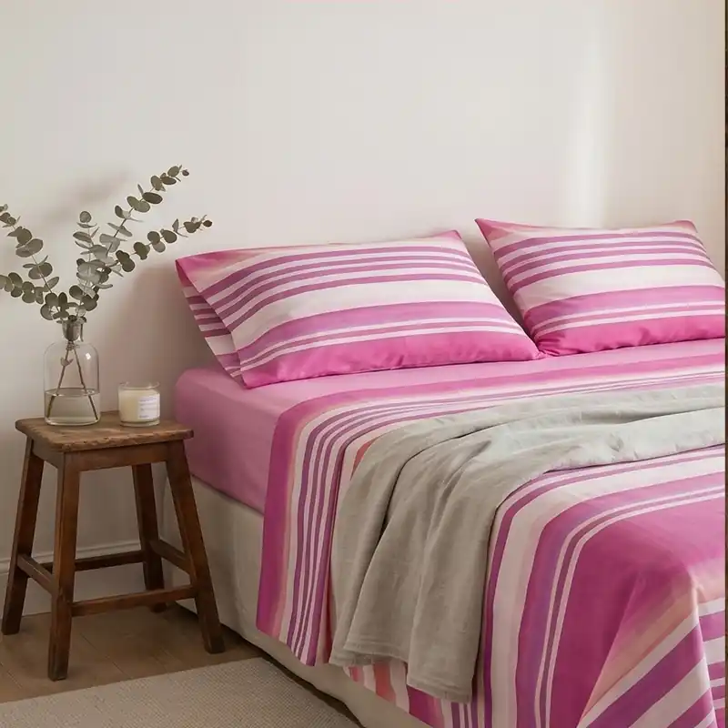 Set lenzuola in cotone matrimoniale Gabel LEVANTO righe fuxia