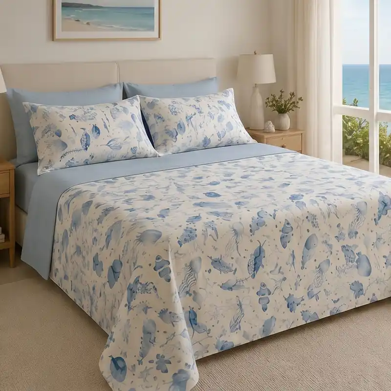 Lenzuola matrimoniali MAUI pesci e coralli fantasia marina blu