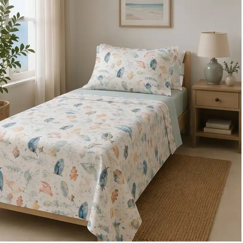 Set Lenzuola singole Fantasia Mare multicolore in cotone