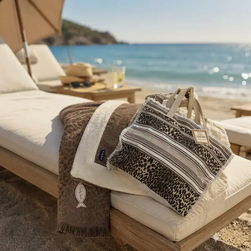 Full set Mare Borsa spiaggia Animalier + Pareo + Telo Mare nocciola
