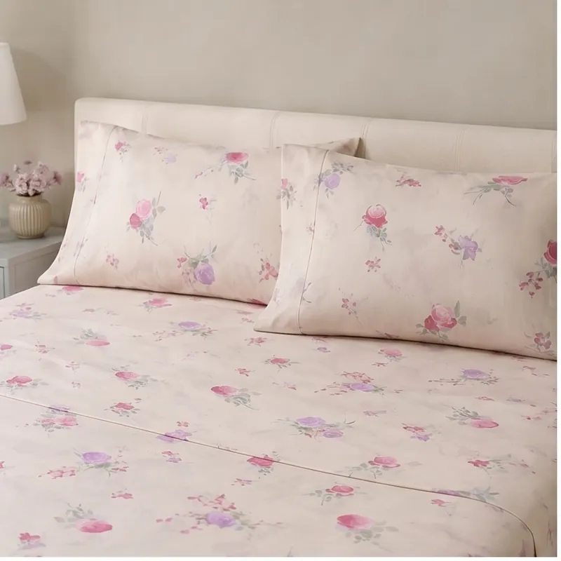 Completo Lenzuola matrimoniale Caleffi in cotone Flora beige