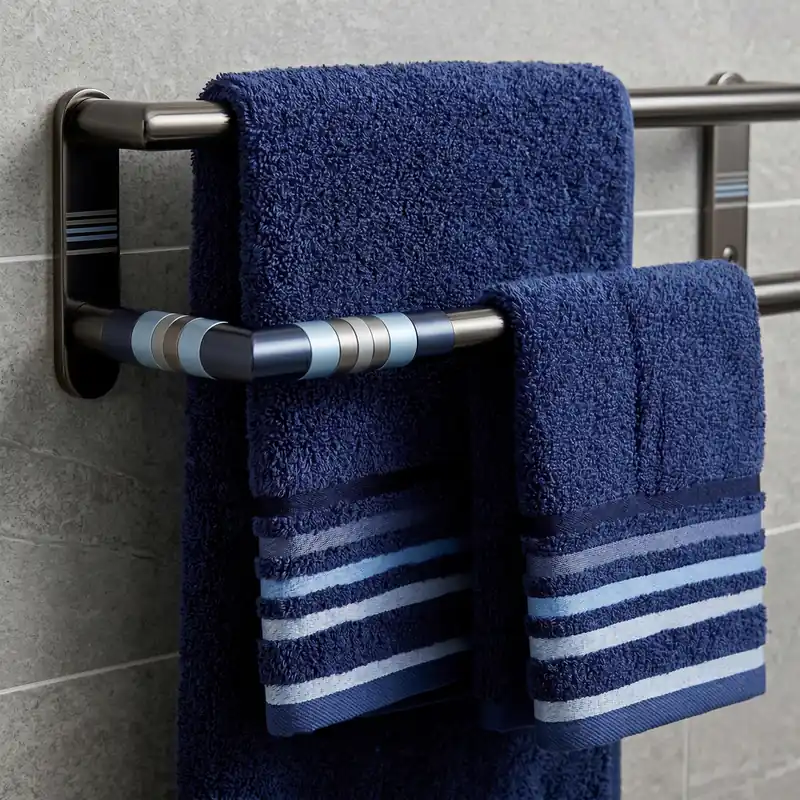 Set 1+1 viso e ospite in spugna Blu Navy con righe jacquard