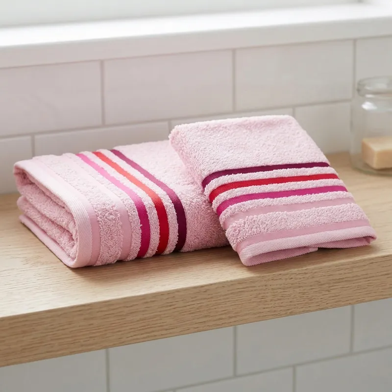 Coppia di spugne set 1+1 rosa confetto con righe 100% cotone
