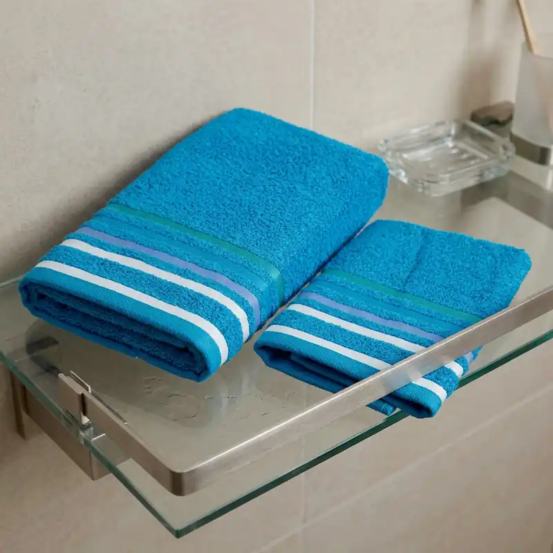 Idea regalo bagno: Coppia di asciugamani turchese con righe