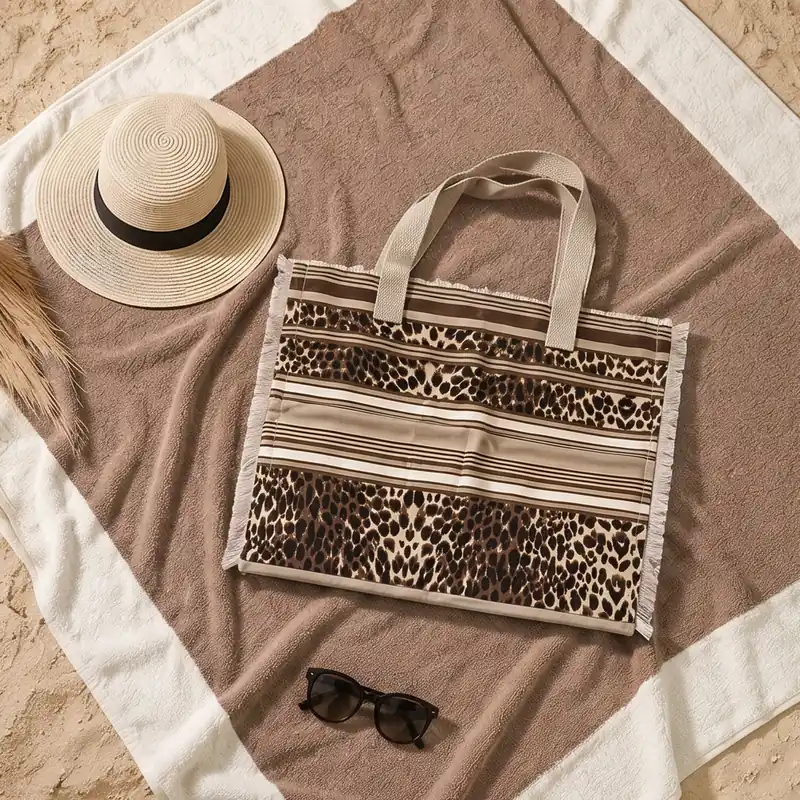 Set Mare Borsa spiaggia Animalier + Telo Mare nocciola