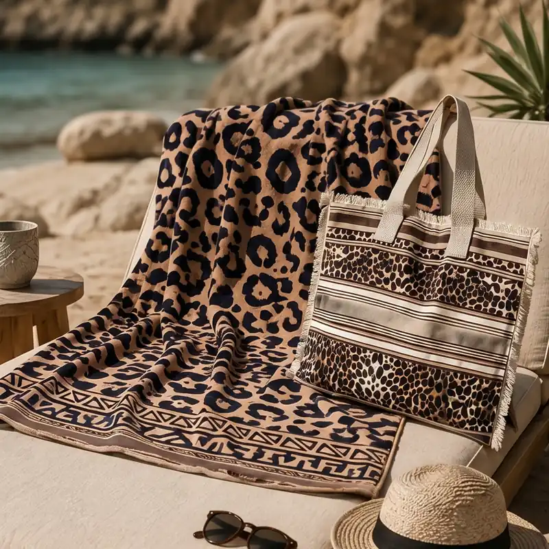 Set Mare Luxury Animalier: Borsa Spiaggia + Telo Mare Jaguar in Spugna