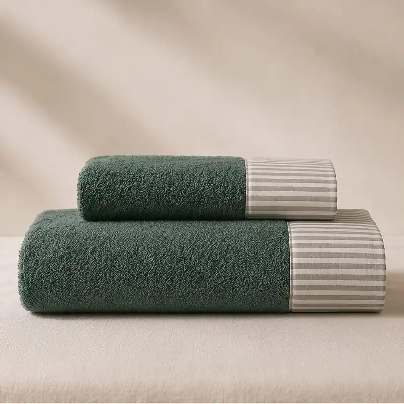 Set Asciugamani 1+1 verde a Righe | Stile Shabby e Romantico