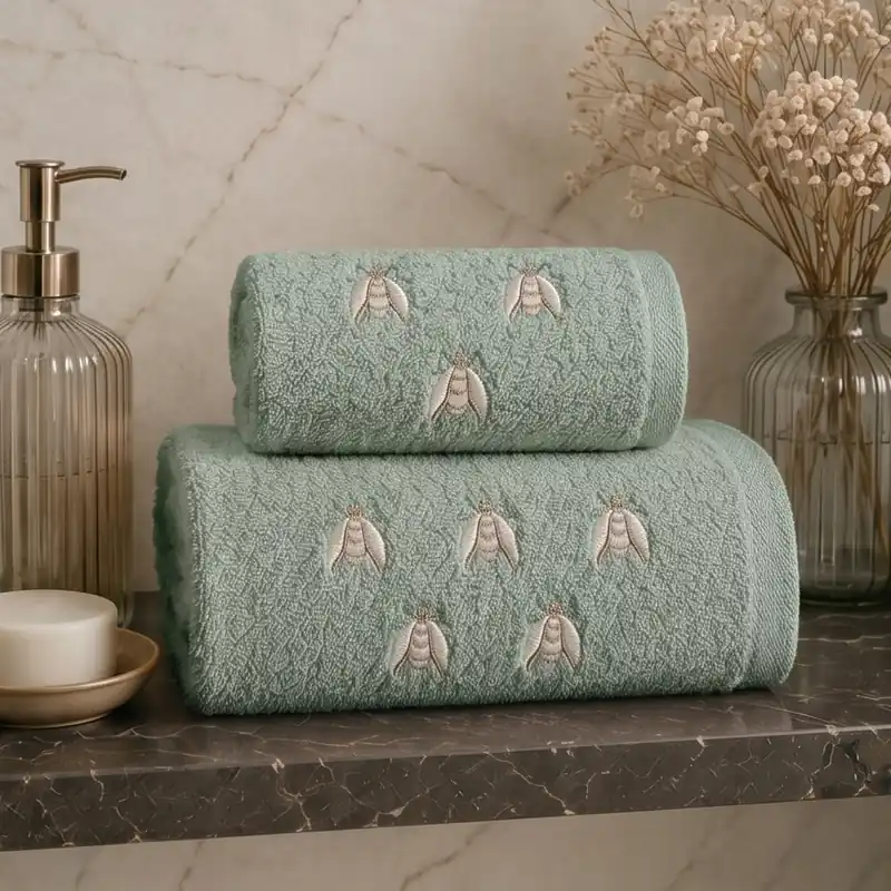 Set Asciugamani Api Salvia 50x100 e 40x55 cm | Spugna 100% Cotone