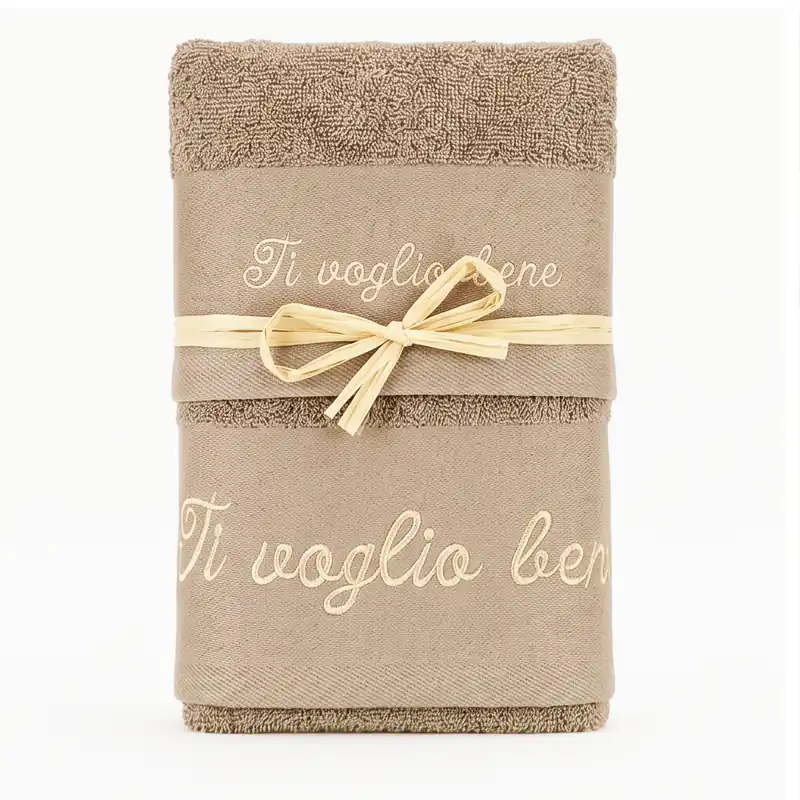 Asciugamani Ricamati Ti Voglio Bene tortora | Idea Regalo