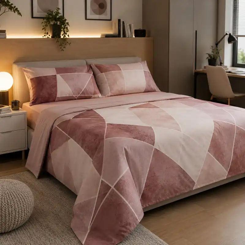 Completo lenzuola matrimoniali 100% cotone Gabel Glass rosa
