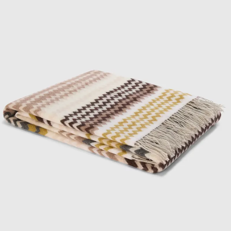 Missoni Home plaid con frange 130x190 cm HUMBERT 148 marrone zig-zag