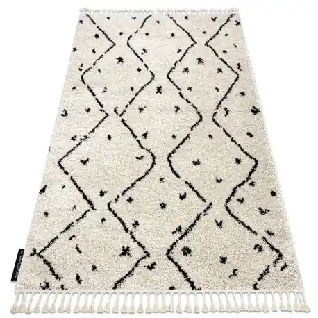 Tappeto BERBER TETUAN B751 zigzag crema Frange berbero marocchino shaggy
