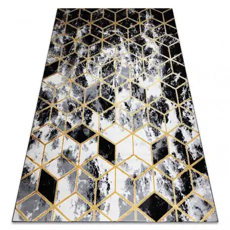 Tappeto moderno 3D GLOSS 409A 82 Cubo elegante, glamour, art deco nero / oro / grigio