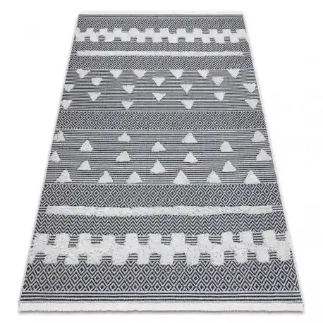 Tappeto ECO SIZAL BOHO MOROC Geometrico 22321 franges - due livelli di pile crema / grigio, tappeto in cotone riciclato