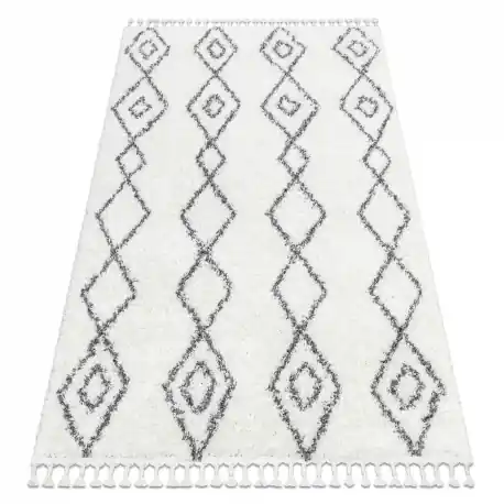 Tappeto UNION 3374 Diamanti, catena crema / grigio Frange berbero marocchino shaggy