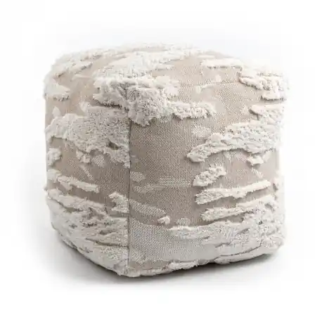 Puff Quadrato 50 x 50 x 50 cm Boho 22331 poggiapiedi, sedile di lana beige / crema