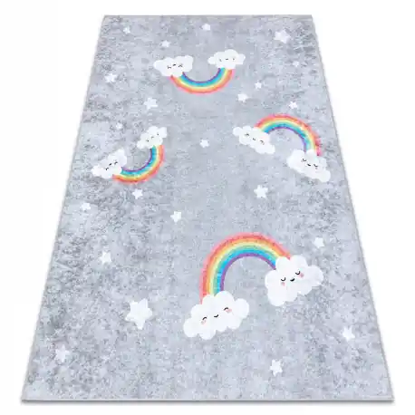 Tappeto lavabile JUNIOR 52063.801 Arcobaleno, nuvole per bambini antiscivolo - grigio