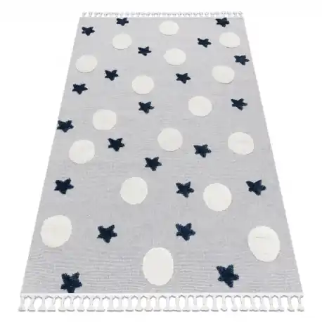 Tappeto YOYO GD75 grigio / bianco - Stelle, cerchi per bambini, strutturali, sensoriali Frange