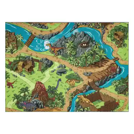 TAPPETO REBEL ROADS Dino World 29 Dinosauri, antiscivolo per bambini - grigio / verde