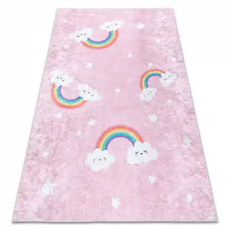 Tappeto lavabile JUNIOR 52063.802 Arcobaleno, nuvole per bambini antiscivolo - rosa