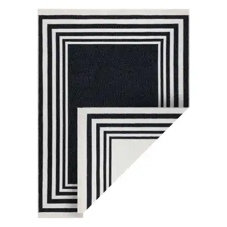 Tappeto TWIN 22990 Telaio, cotone, bifacciale, Frange ecologiche - nero / crema