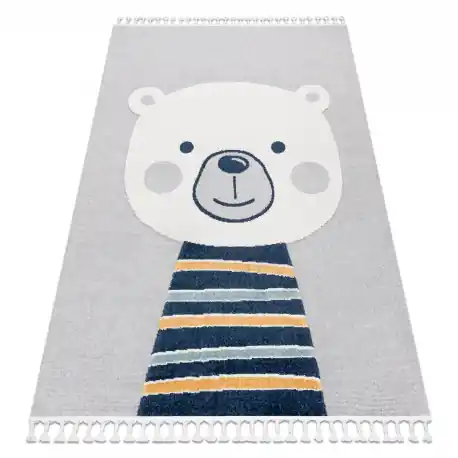 Tappeto YOYO GD50 grigio / bianco - Orsacchiotto per bambini, strutturali, sensoriali Frange