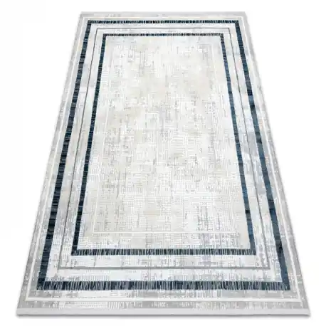 Tappeto moderno DUKE 51523 panna / blu - Cornice strutturata, molto morbida, frange
