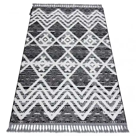 Tappeto MAROC P642 Diamanti, Zigzag grigio / bianca Frange berbero marocchino shaggy