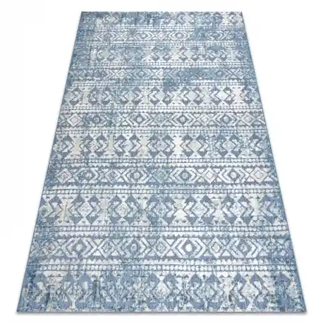 Tappeto Structural SOLE D3732 azteco, quadri - tessuto piatto blu / beige