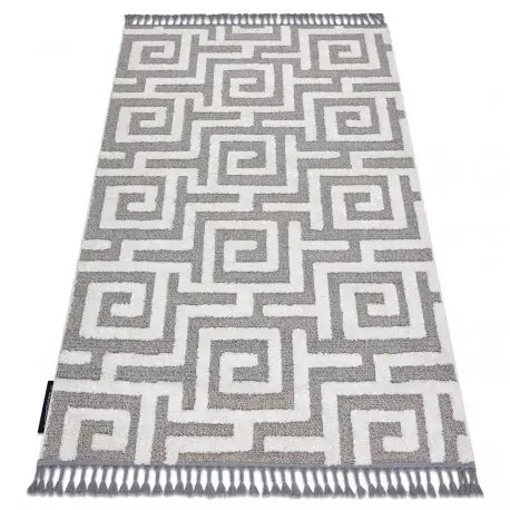 Tappeto MAROC P655 labirinto, greco grigio / bianca Frange berbero marocchino shaggy