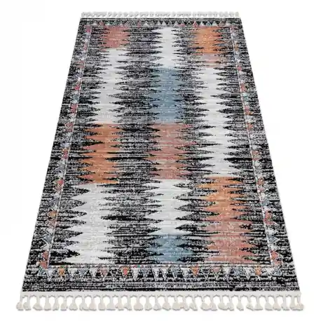 Tappeto moderno BELLE BR23A nero / rosa Frange