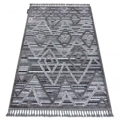 Tappeto MAROC P657 Diamanti, Zigzag, Etnico nero / grigio Frange berbero marocchino shaggy