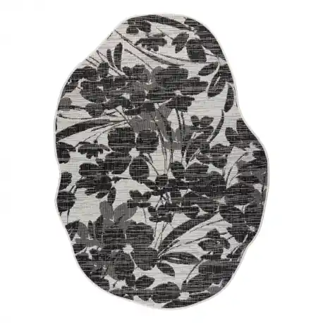 Tappeto in sisal ORGANIC 2735 Fiori ecru / nero – naturale, moderno, forma irregolare