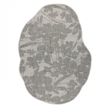 Tappeto in sisal ORGANIC 2735 Fiori ecru / grigio – naturale, moderno, forma irregolare