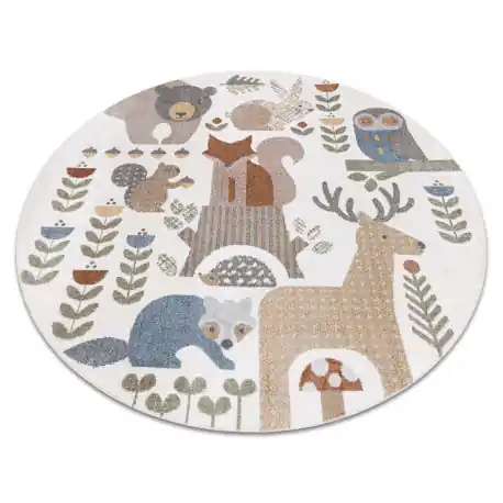 Tappeto BONO 8425 cerchio Animali della foresta crema / marrone