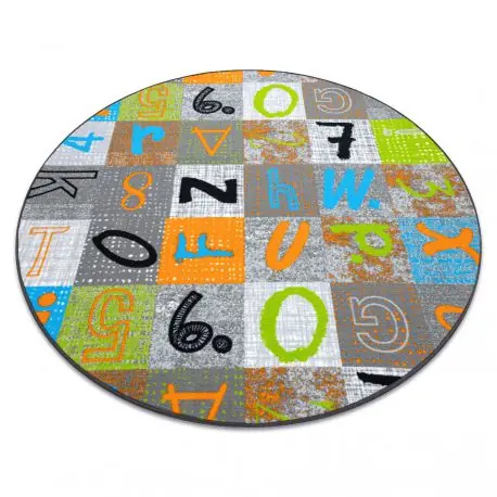 Tappeto per bambini JUMPY Cerchio Patchwork, Lettere, Numeri grigio / arancio / blu